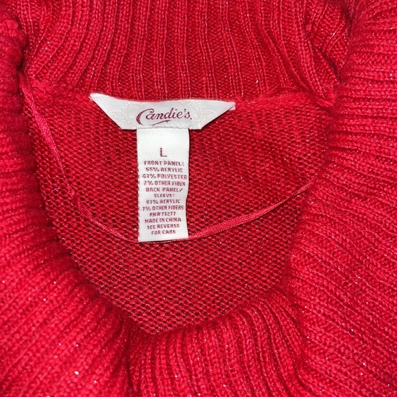 CANDIE'S BRIGHT RED SEQUIN COWL NECK SWEATER SZ L - Picture 2 of 5